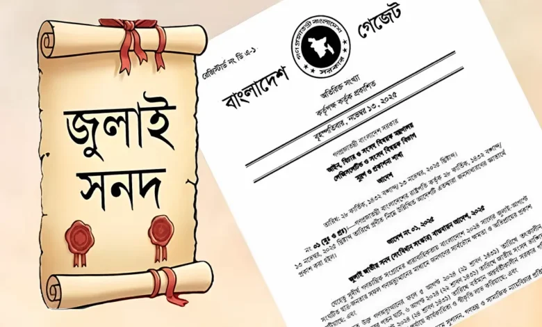 জাতীয় জুলাই সনদ বাস্তবায়ন আদেশ, ২০২৫ জারি করেছে সরকার