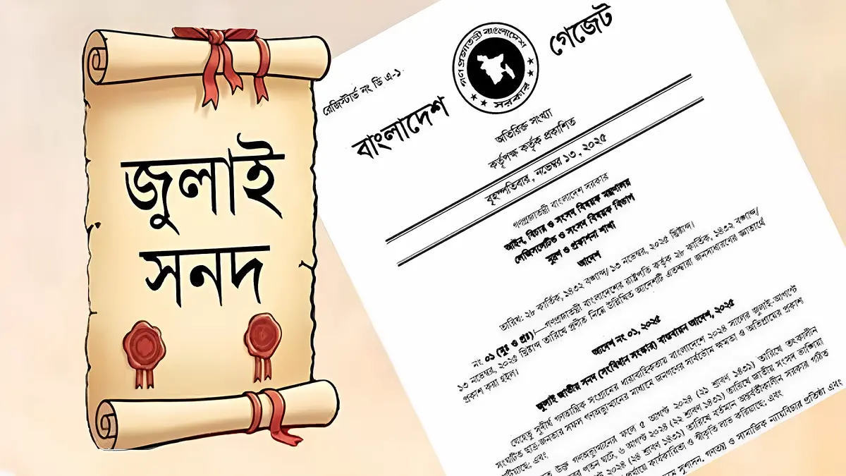 জাতীয় জুলাই সনদ বাস্তবায়ন আদেশ, ২০২৫ জারি করেছে সরকার