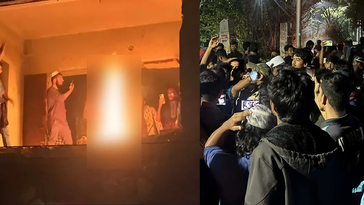 হাদিকে হত্যার প্রতিবা ধানমন্ডি ৩২ নম্বরে বিক্ষুব্ধ জনতার আগুন-ভাঙচুর