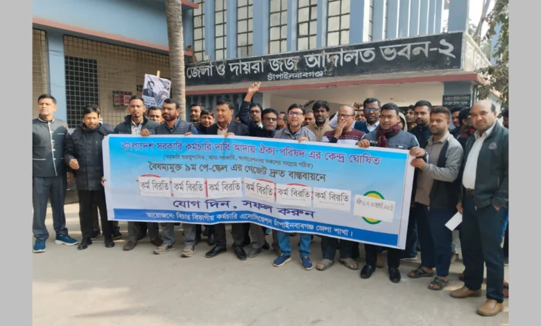 ৯ম পে-স্কেল দ্রুত বাস্তবায়নের দাবিতে চাঁপাইনবাবগঞ্জে বিচার বিভাগীয় কর্মচারীদের কর্মবিরতি