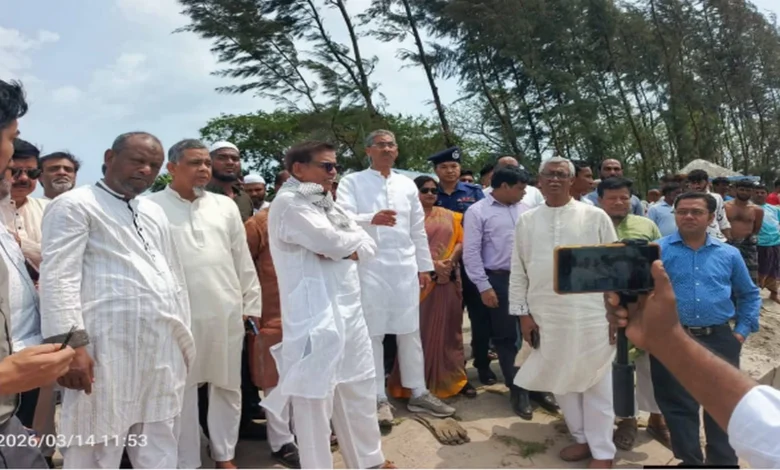 মেঘনার তীর রক্ষা বাঁধ পরিদর্শনে পানিসম্পদ মন্ত্রী এ্যানি ও হুইপ নিজান