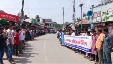 কমলনগরে বাজারের চুরি ঠেকাতে ব্যবসায়িদের মানববন্ধন