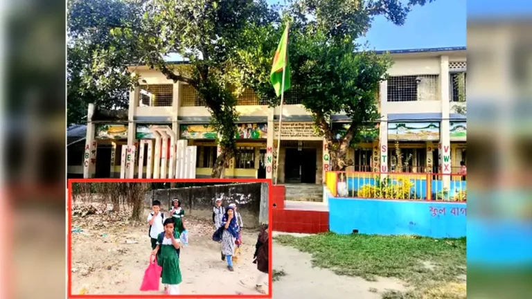 প্রাথমিক বিদ্যালয়ের গেট বন্ধ: অতিরিক্ত পথ পাড়ি দিয়ে বিদ্যালয়ে প্রবেশ