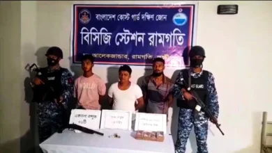 মেঘনায় কোস্টগার্ডের অভিযান, অস্ত্র,গুলি ও নগদ টাকাসহ আটক ৩