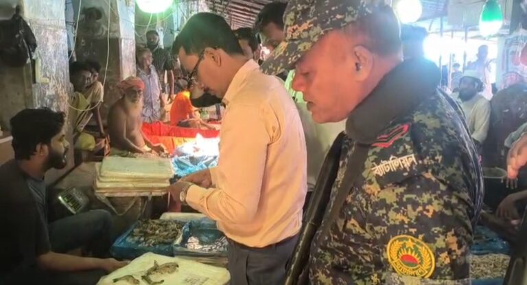 আনন্দবাজারে জেলিযুক্ত চিংড়ি বিক্রি, ব্যবসায়ীকে ২০ হাজার টাকা জরিমানা