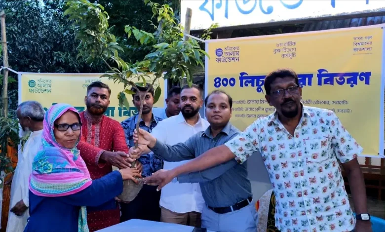 অনিকেত আলাম ফাউন্ডেশনের উদ্যোগে ৪শ পরিবারে লিচুর চারা বিতরণ