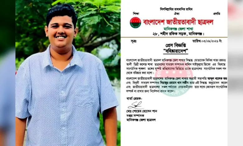 অবৈধ ড্রেজারের দায়ে ছাত্রদল নেতা জিকো বহিষ্কার, তোলপাড় মানিকগঞ্জে
